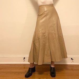 Vintage Vakko Camel Colored Leather A-Line Maxi Skirt Size 4